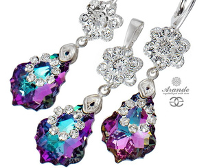 CRYSTALS UNIQUE BEAUTIFUL EARRINGS PENDANT VITRAIL ORCHIDEA STERLING SILVER 925