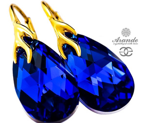 CRYSTALS DECORATIVE EARRINGS BLUE COMET GOLD PLATED SILVER