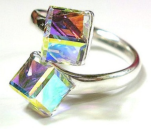 CRYSTALS *AURORA RING* EVERY SIZE ADJUSTABLE RING STERLING SILVER CERTIFICATE