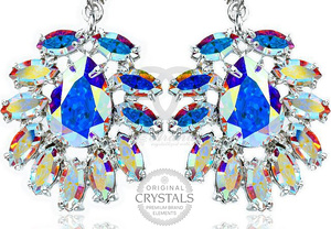 Kryształy Przepiękne Kolczyki Aurora AB Azure Srebro