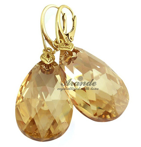 CRYSTALS BEAUTIFUL EARRINGS GOLDEN SHADOW GOLD PLATED STERLING SILVER
