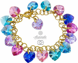 CRYSTALS UNIQUE BRACELET HEART MIX GOLD PLATED STERLING SILVER