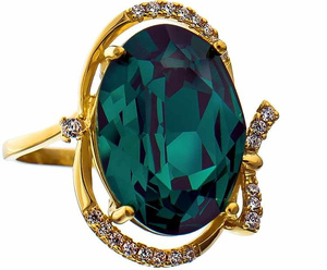 CRYSTALS UNIQUE RING EMERALD GOLD PLATED STERLING SILVER
