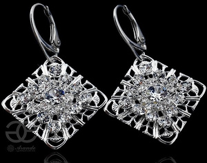CRYSTALS DECORATIVE WEDDING EARRINGS CRYSTAL SQUARE STERLING SILVER 925