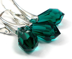 Kryształy Srebrny Komplet Łezki Emerald