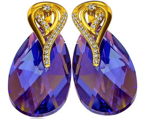 CRYSTALS UNIQUE EARRINGS TANZANITE AURE GOLD  PLATED SILVER