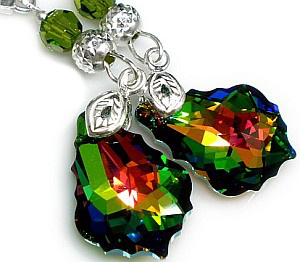 Kryształy piękny komplet VITRAIL OLIVINE SREBRO