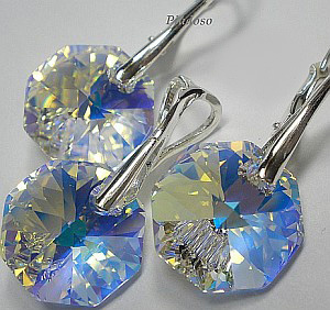 CRYSTALS AURORA OCTAGON EARRINGS + PENDANT CRYSTAL STERLING SILVER CERTIFICATE