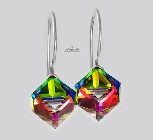 EARRINGS CRYSTALS CRYSTALS *VITRAIL CUBE 8MM* STERLING SILVER 925 CERTIFICATE