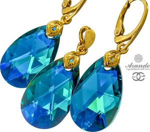Nowe Kryształy Piękny Komplet Blue Zircon Gold Złote Srebro