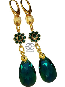 CRYSTALS BEAUTIFUL EARRINGS EMERALD BELLA GOLD PLATED STERLING SILVER
