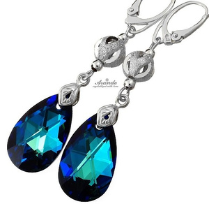 CRYSTALS EARRINGS PENDANT CHAIN *BLUE FANTASIA* STERLING SILVER