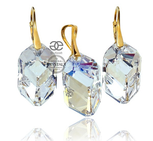 CRYSTALS EARRINGS PENDANT *MOONLIGHT* 24K GOLD PLATED SILVER