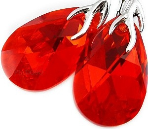 Kryształy piękne ozdobne czerwone kolczyki SREBRO