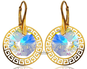 CRYSTALS EARRINGS PENDANT *AURORA GREEK* GOLD PLATED STERLING SILVER