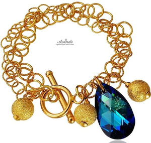 CRYSTALS BEAUTIFUL BRACELET BLUE GOLD PLATED STERLING SILVER