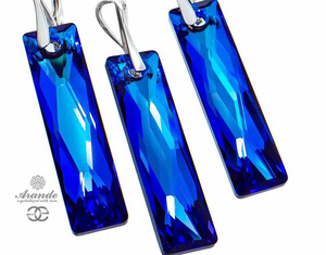 Kryształy Piękne Kolczyki Wisiorek  Bermuda Blue  Queen Srebro