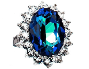 Kryształy Piękny Pierścionek  Royal Bermuda Blue Srebro