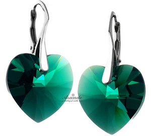 EARRINGS CRYSTALS CRYSTALS *EMERALD HEART* STERLING SILVER 925 CERTIFICATE
