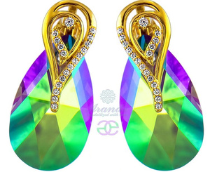 NEW CRYSTALS BEAUTIFUL EARRINGS PARADISE SHINE AURE GOLD PLATED STERLING SILVER