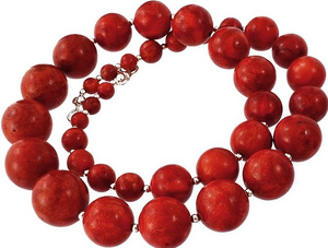 NECKLACE RED CORAL SILVER NATURAL GEMSTONES