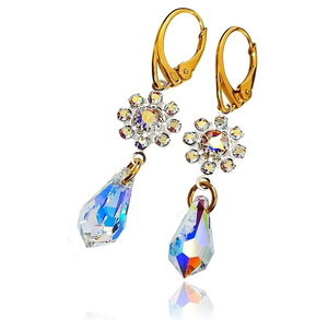 CRYSTALS BEAUTIFUL EARRINGS AURORA FEEL GOLD PLATED STERLING SILVER