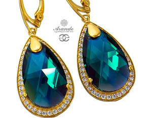 CRYSTALS BEAUTIFUL EARRINGS EMERALD ENCANTE GOLD PLATED STERLING SILVER