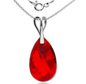STERLING SILVER NECKLACE CRYSTALS CRYSTAL RED PENDANT BEST PRICE