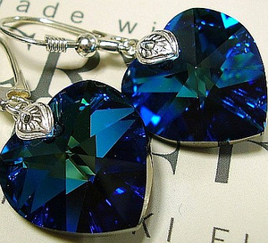 Kryształy piękny komplet SREBRO serce Blue
