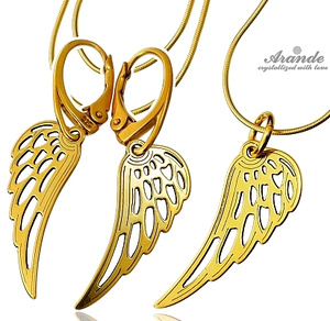 TRENDY EARRINGS NECKLACE *SENSATION WING* STERLING SILVER 24K GOLD PLATED