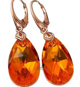 NEW! CRYSTALS EARRINGS TOPAZ ROSE GOLD SILVER 925 CERTIFICATE