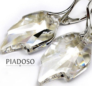 CRYSTALS BEAUTIFUL EARRINGS PENDANT CHAIN MOONLIGHT LEAF STERLING SILVER