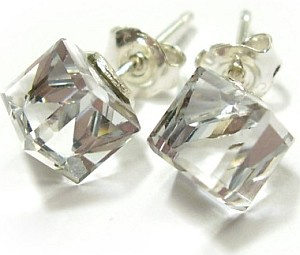 CRYSTALS CRYSTALS CUBE EARRINGS STERLING SILVER HANDMADE