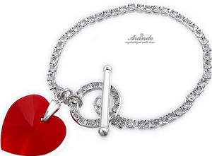 CRYSTALS UNIQUE BRACELET SIAM HEART AND DECORATIVE CHAIN STERLING SILVER 925