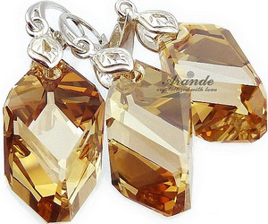 CRYSTALS BEAUTIFUL EARRINGS PENDANT GOLDEN CUBIC STERLING SILVER 925