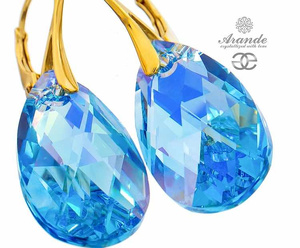 CRYSTALS BEAUTIFUL EARRINGS AQUA GOLD PLATED STERLING SILVER