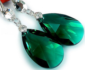 EARRINGS CRYSTALS CRYSTALS *EMERALD GLOSS* STERLING SILVER CERTIFICATE