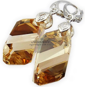CRYSTALS UNIQUE EARRINGS GOLDEN CUBIC STERLING SILVER 925