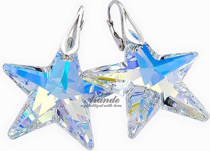 Kryształy piękne duże kolczyki AURORA STAR SREBRO