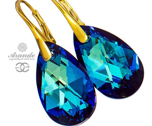 CRYSTALS BEUATIFUL EARRINGS BERMUDA BLUE GOLD PLATED STERLING SILVER