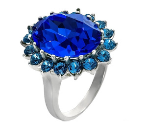 Kryształy Przepiękny Pierścionek Royal Blue Srebro