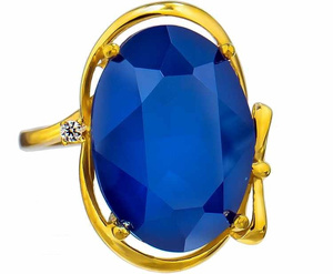 CRYSTALS NEW UNIQUE RING ROYAL BLUE GOLD PLATED STERLING SILVER