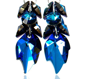 Kryształy Piękne Kolczyki Blue Leaf Zodiac Srebro