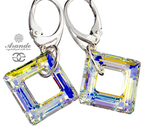 CRYSTALS EARRINGS AURORA SPECIAL SQUARE STERLING SILVER