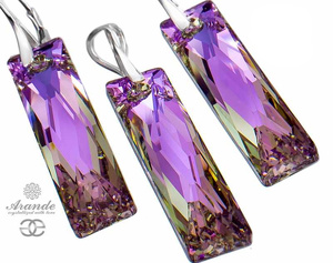NEW CRYSTALS LARGE EARRINGS PENDANT VITRAIL QUEEN BAGUETTE STERLING SILVER 925