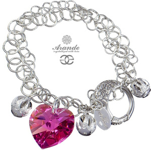 Kryształy piękna bransoletka ROSE AB SERCE SREBRO
