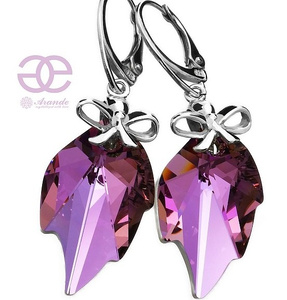 CRYSTALS UNIQUE EARRINGS VITRAIL LEAF STERLING SILVER 925