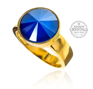 Piękny Pierścionek Kryształy Royal Blue Paris Gold Złote Srebro Certyfikat