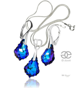 CRYSTALS UNIQUE EARRINGS+PENDANT BAROQUE STERLING SILVER