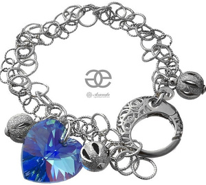 CRYSTALS BEAUTIFUL BRACELET SAPPHIRE HEART STERLING SILVER 925